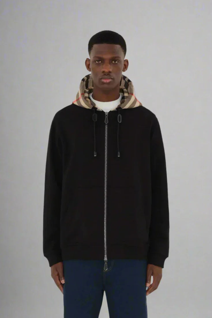 Check Printed Zip Hoodie